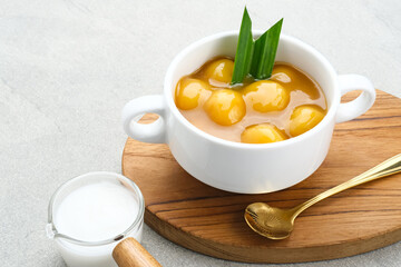 Bubur candil or kolak biji salak, Indonesian traditional food made from sticky rice flour, brown...