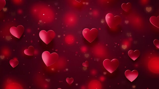 red hearts on red background with glitter. abstract red hearts on dark background concept valentine. seamless looping overlay 4k virtual video animation background 