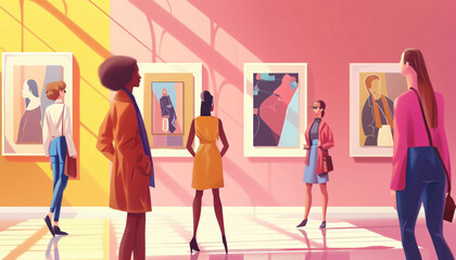 Group of women visiting an art gallery 