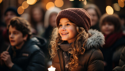 Smiling girls in warm clothing enjoy winter outdoors generated by AI