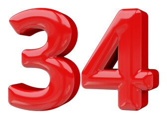 34 number red 3d render