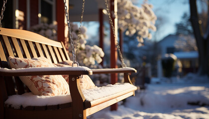 Obraz premium Swinging in the winter snow, nature playful fun generated by AI