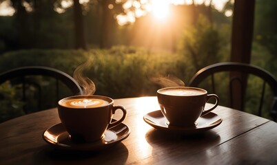Fototapeta premium Two Cups Of Coffee On Table