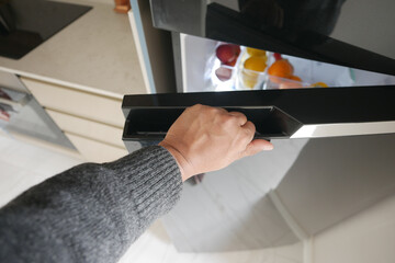 Obraz premium half open fridge with food and vegetables ,