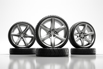 wheels with tires isolated on white background