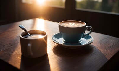 Obraz premium Two Cups Of Coffee On Table