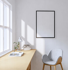mock up poster frame in modern interior background, living room, Scandinavian style, 3D render, 3D illustration