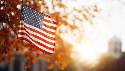 American flag waving in the wind, symbol of freedom and patriotism generated by AI