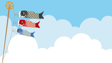 空を泳ぐ鯉のぼりと青空と白い雲のイラスト