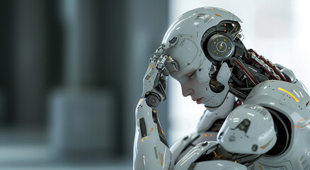 intelligent humanoid robot in contemplative  pose