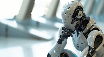 Fototapeta premium intelligent humanoid robot in contemplative pose