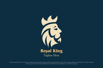 Royal king logo design illustration. Silhouette head face character person man father crown king imperial greek empire ancient classic beard. Simple minimal vintage hipster empire monarch icon symbol.