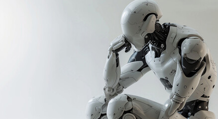 intelligent humanoid robot in contemplative  pose