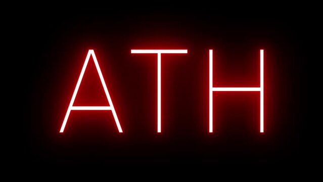 Red retro neon sign with the three-letter identifier for ATH Athens International Airport in Greece