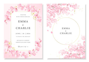 水彩の桜の花のデザインのカード。ベクターイラストフレームコレクション。 - obrazy, fototapety, plakaty