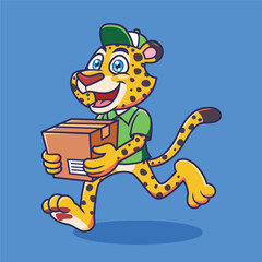 Cute Cheetah as Delivery Courier animal cartoon character vector Illustration.