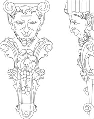 Vector sketch illustration of classic ethnic vintage old column cornice design