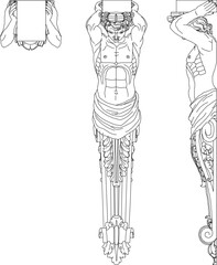 Vector sketch illustration of classic ethnic vintage old column cornice design