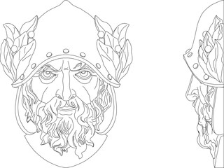 Vector sketch illustration of classic vintage ethnic face mask design of greek roman gods 