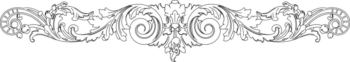 Sketch vector illustration of ornamental design, classic vintage ethnic floral traditional motif, ribbon shape - obrazy, fototapety, plakaty