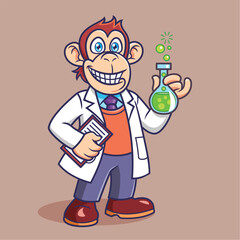 Cute Monkey Professor laboratory animal cartoon character vector Illustration.