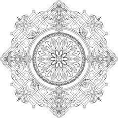 Vector sketch illustration of rosette design old ornament ornate traditional ethnic vintage classic motif
