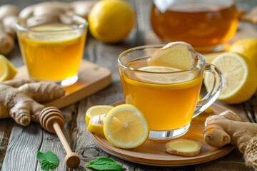Health tea with lemon, honey and ginger