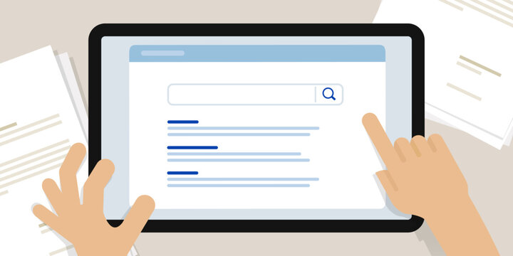 Search engine result page on device tablet screen