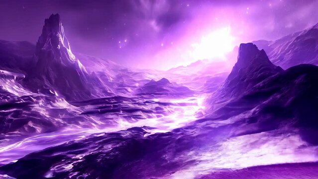 Mountains and aurora shining in purple light
