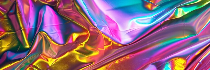 Bright holographic foil background. Vivid multicolored and pastel trendy backdrop, green, purple, red, orange, golden backgrounds.