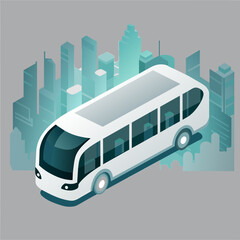 Futuristic bus and future city on background. Future city bus concept vector illustration. Future electric transport.