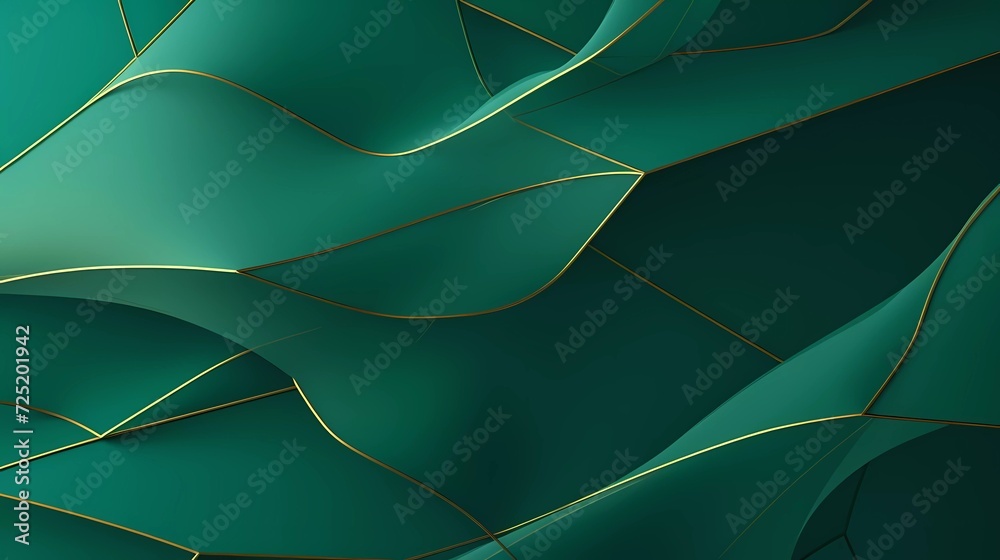 Fototapete abstract green background with net-shaped gold lines. generative ai