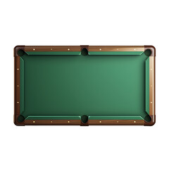 Green billiards table, top view. Snooker or pool sports equipment, recreation and hobby, isolated on transparent background