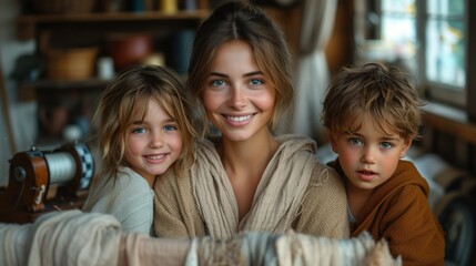 Fototapeta premium portrait of a family in a cafe