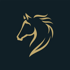 Horse logo. Stallion emblem. Wild mustang rearing icon. Luxury equine estate brand identity. Gold equestrian label design. Vector illustration.