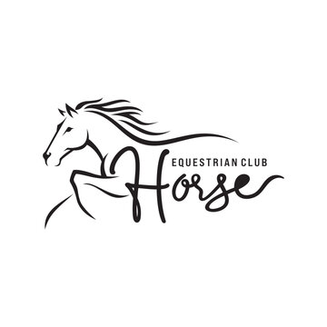 Horse Emblem. Horse Line Logo Design. Running Horse Icon Isolated On White Background - Vector Illustration, Editable Template For Your Logo Design