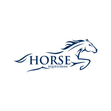 Horse Emblem. Horse Line Logo Design. Running Horse Icon Isolated On White Background - Vector Illustration, Editable Template For Your Logo Design