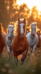 a group of horses galloping across a field,