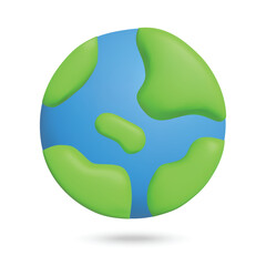 3D earth on white background. Plasticine cartoon style icon. Vector illustration design.