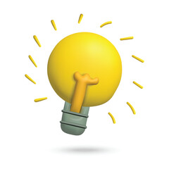 3D light bulb on white background. Plasticine cartoon style icon. Vector illustration design.