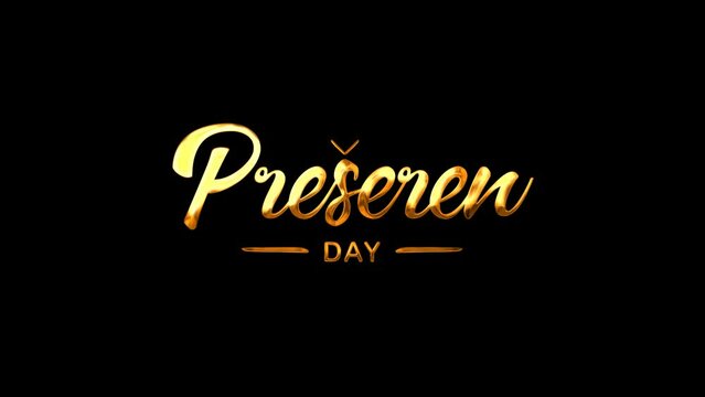 Prešeren Day Text Animation on Gold Color. Great for Prešeren Day Celebrations, for banner, social media feed wallpaper stories.