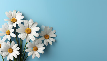 Freshness of summer chamomile blossom on blue meadow backdrop generated by AI