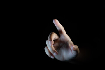 finger, touch, gesturing, male, pointing, black, background, hand, gesture, man, index, isolated, concept, direction, symbol, dark, shadow, indication, person, arm, attention, sign, abstract, human, f