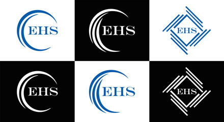 Obraz premium EHS logo. E H S design. WhitE H SHS letter. EHS, E H S letter logo SET design. Initial letter EHS linked circle uppercase monogram logo. E H S letter logo SET vector design. EHS letter logo design 
