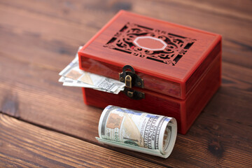 Red boxes and dollar bills