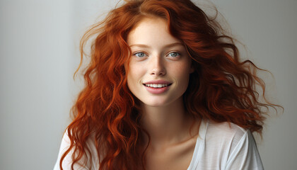 Naklejka premium Smiling woman, young and beautiful, looking at camera confidently generated by AI
