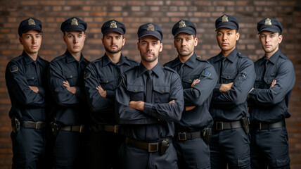 portrait group of Caucasian male Security guard, generative ai