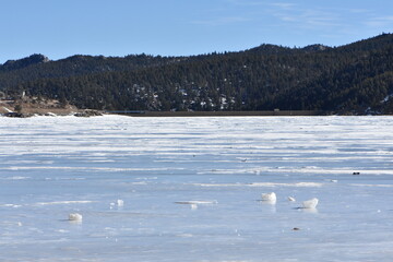 Winter in Colorado, Frozen Surface of Barker Meadow Reservoir, Nederland