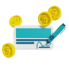 Bank Check with Coins and Pen