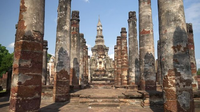 Sukhothai temple historical sight in Thailand buddhist tourism of ancient ruins 